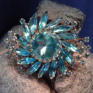 Vintage Judy Lee Large Brooch Teal Blue